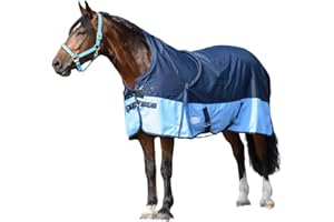 REITSPORTPLUS Pferdedecke 1200D High Neck Polarfleece Weidedecke Winterdecke Regendecke Turnout : Fleece Navy/Hell Blau 165