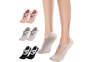 NebulaGlam Chaussettes Yoga Femme, 3 Paires Yoga Chaussettes Antidérapantes, Chaussettes Pilates Yoga Pour Arts Martiaux Barre Ballet Fitness Yoga, Taille Unique