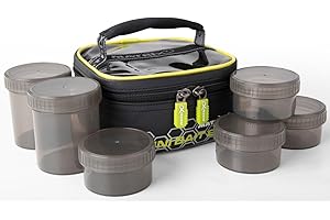 Matrix Commercial Fishing Mini Bait Bag inc. 6x plastic pots in two sizes (large & small) for Hook Baits Hard Pellets Boilies