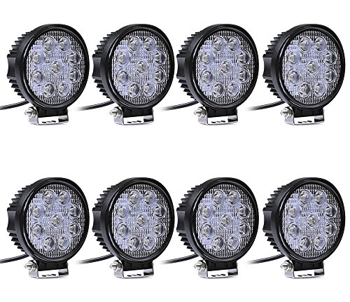 Leetop 8PCs 27W Redondo LED Foco Faro de Trabajo Lámpara de Trabajo Impermeable IP67 para Bar ATV SUV Off Road Coche Autobús Vehículo