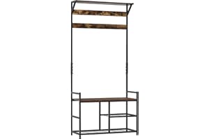 HOMCOM Perchero con Zapatero Perchero de Entrada Recibidor con 3 Estantes 9 Ganchos Patas Ajustables Estilo Industrial para Pasillo Dormitorio 84x34,5x180 cm Color Negro Marrón