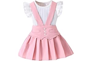 XINYUNZU Mädchen Sommer Outfit Baumwolle Shirt Rüschenärmel und Faltenrock Set Kuschelanzug Kinder Mode Kinderkleidung Top mit Rock Set Casual Bekleidungssets für 3-9 Jahre