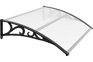 Jiubiaz Auvent pour porte d'entrée - 120 x 100 cm - En polycarbonate - Toit de 5 mm - Support en polypropylène - Auvent transparent - Extrêmement rési... ASIN: B09R1YQMYH