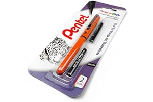 Pentel Refillable Pocket Brush Pen - With 2 Black Ink Cartridges - Orange Barrel