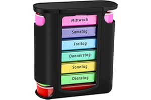 Collazoey Pill Box 7 Days, Schubladen Pillen Organizer, Reise Tablettenbox mit Fächern für Medikamente, Nahrungsergänzungsmittel, Vitamine(Deutsche Version)-Farbversion