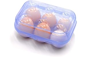 YOHA Caja de almacenamiento de huevos transparente delicada con 6 compartimentos para dispensador de huevos, caja para refrigerador, para camping, picnic, viajes, portátil, color azul