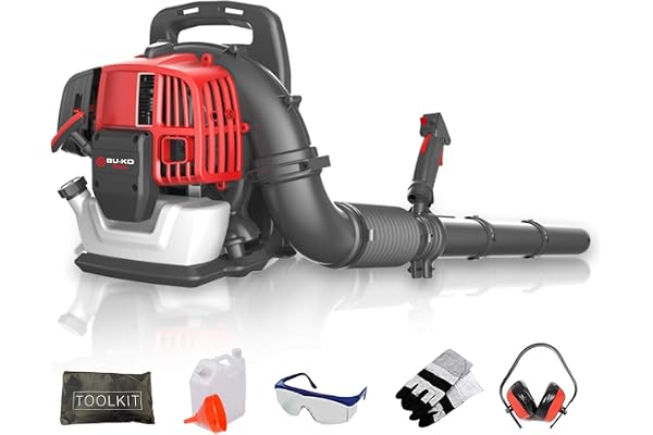 BU-KO Souffleur de Feuilles à Dos à Essence 52 CC – Moteur Puissant à 2 Temps refroidi par air – Léger avec Sangles de Soutien rembourrées améliorées Lors de l'utilisation – Équipement de sécurité