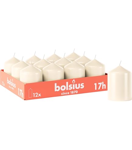 Bolsius Gladde stompkaarsen, bordeauxrood, 12 stuks, 15 x 7 cm, decoratieve kaarsen voor huishoudelijk gebruik, brandduur 42 uur, ongeparfumeerd, bevat natuurlijke plantenwas, zonder palmolie