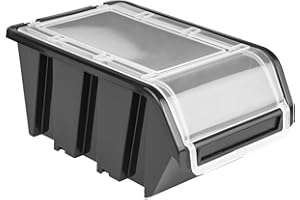 BOTLE 10 x Stapelbox mit Deckel Werkstatt Stapelkiste Sortierbox Box 100x155x70 Schwarz | stapelkisten kunststoff lagerboxen stapelbar