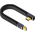 QIANRENON 40Gbps USB4.0 C Male to 90° Angle C Male Data Short Cable 240W USB Type C 4.0 PD Fast Charging Flat Flex Cable, for Thunderbolt 3/4 Smartphone Power Bank, 13cm/5.1in (Vertical Bend)