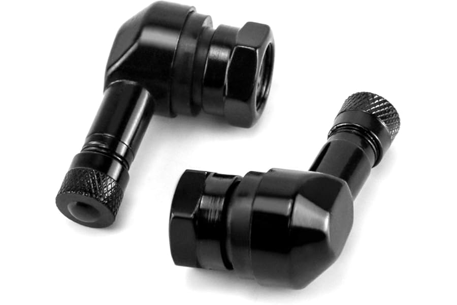 QWORK® 90 Degree Angled Tire Valve Stem, Aluminum Alloy Tyre Valve Caps Extensions with Rubber Seal for Motors Bikes, 2 Pieces