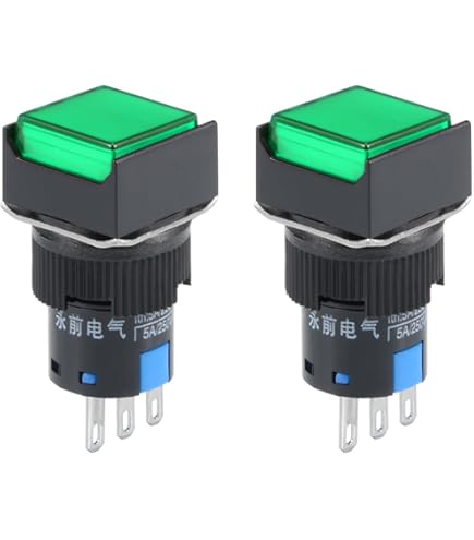 Heschen Lot De 5 Boutons Poussoirs Carrés 16 Mm 1NO 1NC 5 Broches 12 V Blanc