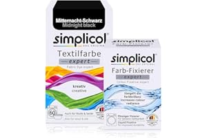 ‎SIMPLICOL simplicol Textilfarbe expert + Farbfixierer Kombipack, Mitternacht-Schwarz 1718: Farbe für Waschmaschine oder manuelles Färben
