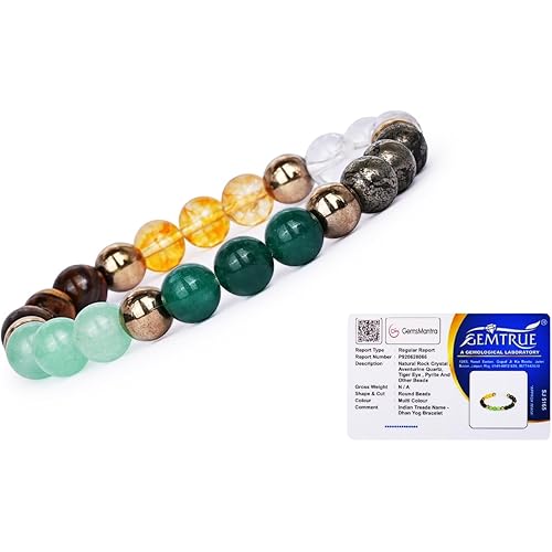 GEMSMANTRA Natural Healing Bracelets For Men & Women, Certified 8mm-10mm Beads for Money Magnet & Wealth Attraction, Prosperity, Success, Protection, Luck, Stress Relief & Emotional Balance