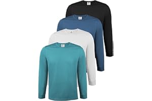 ALPIDEX Camiseta Hombre Manga Larga Pack de 4 Básica Lisa Algodón Elástico Cuello Redondo Camiseta Interior