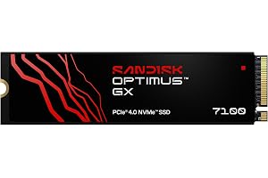 SANDISK Optimus GX 7100 NVMe SSD (upp till 7 250/6 900 MB/s sekventiella läs-/skrivhastigheter, PCIe 4.0, M.2 2280, BiCS TLC 3D CBA NAND, SANDISK DASHBOARD)
