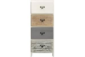 Rebecca Mobili Comodino Shabby, Cassettiera Bianca Beige Grigio, 4 Cassetti, Legno Paulonia, Per Camera Bagno - Misure: 79 x 30 x 24 (HxLxP) - Art. RE6483