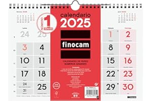 Finocam - Calendario Neutro de Pared Números Grandes 2025 Mes Vista Enero 2025 - Diciembre 2025 (12 meses) Español