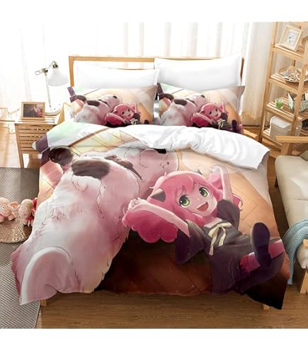 Housse De Couette Spy X Family Anya 3D - Parure De Lit 3 Pièces Microfibre - Tailles Simple à King