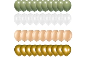 ROIMYLIE Sage Green Gold White Latex Balloons,50 Pcs 12 Inch Green and blush Gold Party Balloons For Birthday Baby Shower Engagement Wedding Anniversary Party Decorations
