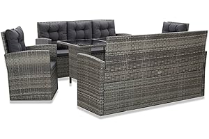 Gecheer 5-TLG. Garten Essgruppe Loungemöbel Poly Rattan Sitzgruppe Gartenlounge Gartenmöbel Set bis 8 Personen, Grau