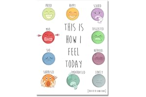 CANVIBURST Gefühle Diagramm Emotionen Poster Psychische Gesundheit Poster Bewusstsein Leinwand Wandkunst Vorschule Emotionen Gesichter Ruhe Drucke Ruhe Ecke Wohnkultur für Kinderzimmer Klassenzimmer 30,5 x 40,6