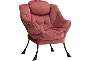 HollyHOME Sillon Relax Silla, Perezosa Sillón Relax con Reposabrazos y Tela de Terciopelo, Sillón Sofá con Estructura de Acero, Rosa