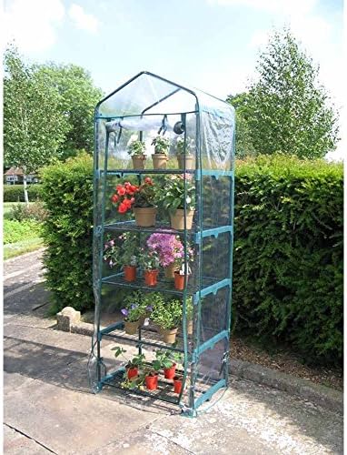 Ouse Valley Mini Greenhouse with Cover. 5 Tier Shelves. Roll Up Front. 2m x 69cm x 49cm.