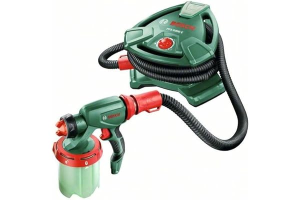 Bosch Pistolet à Peinture PFS 5000 E (2 Godets de 1000 ML, buse pour Peinture Murale (Blanche) / lasures (Grise) / Vernis (Noire), Filtre à Peinture, Brosse de Nettoyage, Carton)
