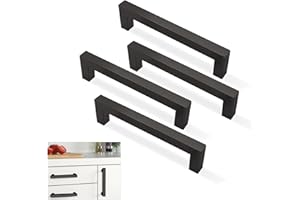 HTRTRR 4 sztuki uchwytów do mebli kuchennych 128 mm, uchwyty kuchenne ze stali nierdzewnej, uchwyty do szuflad i szafek, nowoczesny design, do szuflad kuchennych łazienkowych (czarny)