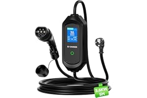AFYEEV Typ 2 Ladekabel Schuko 3,6kW 5m, 6A-16A 1-Phasig Ladekabel Typ 2, Tragbares EV Ladegerät mit Digitalanzeige, EV Charger Zeitfunktion & IP65, für PHEV & EV IEC 62196-2