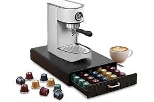 Wintem Kaffekapselhållare i svart med utdragbar låda, 5 rymliga fack för 50 kapslar Ø38 mm, platsbesparande design för kök el