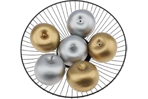 Meiwlong 6 PCS Fake Realistic Silver Golden Colors Apple Artificial Plastic Fruit Decoration Party Faux Food Model Garnish Home Festival Kitchen Christmas