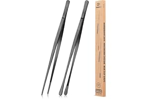 BUNDLEPRO 2 pinzas de cocina de 30,5 cm, pinzas de cocina largas profesionales de acero inoxidable para barbacoa, mariscos, reparación y servicio (negro)