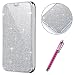 Produktbild Galaxy S7 Edge Hülle,Galaxy S7 Edge Schutzhülle,Galaxy S7 Edge Glitzer Lederhülle,Hpory Luxus Glitzer Bling Diamant Strass Ledertasche Handyhüllen Leder PU im Bookstyle Klapphülle Kartenfächer Wallet Flip Cover mit Standfunktion Cover Case Bling Glänzend Glitzer Kristall Überzug PU Leder Und Silikon Innenschale Anti-Staub Anti-Kratzer und Shockproof Telefon Tasche Handytasche Schutzhülle für Samsung Galaxy S7 Edge + 1 x Hpory Stylus-(Silber)