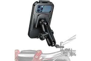 iMESTOU Wodoszczelny uchwyt na telefon motocyklowy 1" Ball uchwyt na telefon komórkowy do lusterka wstecznego, montaż z podwójną podstawą, ramię o 720°, do smartfonów o przekątnej ekranu 5,5" – 6,8" (rozmiar L)