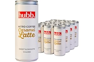 hubb Caramel Latte – Nitro Cold Brew Coffee | Iced Coffee Drink (12 x 250ml Cans) | Specialty-Grade, Single-Origin Arabica | Sweet, Smooth Flavour with Real Caramel | Dairy-Free, Vegan, 100% Natural