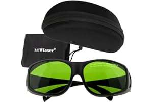 MCWlaser Lunettes de Protection Sécurité Laser 190-470nm & 800-1700nm Laser Safety Goggles OD5+ For ND:Yag Diode Fiber Laser 445nm, 450nm, 455nm, 532nm, 808nm, 980nm, 1064nm Absorption Type EP-8