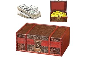FENGQ Vintage Holz Schatztruhe, Holz Aufbewahrung Schatzkiste mit Schloss, Holz Schatztruhe Spardose, Schatzkiste Kinder, für Aufbewahrung, Dekoration, Kindergeburtstag (23 * 16 * 9.5CM)