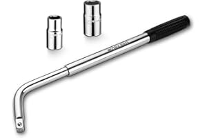 WORKPRO Telescopic Wheel Wrench Brace with 2 Inserts, Wrench 17/19 mm & 21/23 mm, 1/2 Inch Drive Tool, Extendable Spanner, Universal Tyre Tensioner Mount Set for Car and Truck