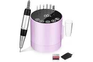 PERMUST Torno para Uñas 35000 RPM, Lima de Uñas Profesionales, Set de Manicura y Pedicura con Pedal y 6 Brocas, Torno Uñas, Lima Electrica Uñas, Violeta.
