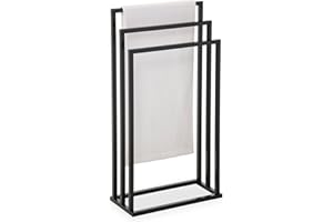 ‎IDIMEX Handtuchhalter KUNO, schwarz lackiert - freistehender Badetuchhalter mit 3 Stangen, Handtuchständer aus Metall