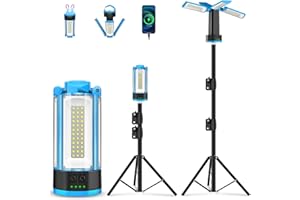 T-SUN Lampe Chantier LED Rechargeable avec Trépied Extensible, 10400mAh Projecteur LED Rechargeable avec Port USB/Type-C, 6000K Haut/Moyen/Bas/SOS Modèle Lampe de Travail Pour Camping Garage Chantier