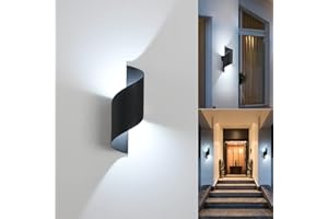 KUKAK LED Applique Murale intérieur/Extérieur,10W 6000K Blanc Froid Lampe Murale,Moderne Up Down Luminaire,Éclairage Mural Etanche IP65,Spirale Métal Appliques Murales pour Bar,Chambre à Coucher,Noir
