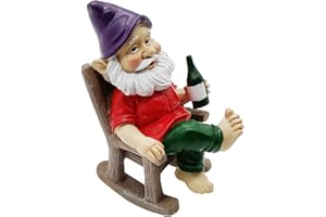 TSILIN Outdoor Funny Garden Gnomes Decoration Statue Dwarf Figurines Ornament Resin Sculpture Rocking Chair Drinking Gnome Statue For Pation Yard Lawn Indoor Tabletop Home