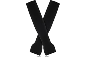 NEER Guanti Lunghi Senza Dita da Donna Scaldabraccia Senza Dita Lavorato a Maglia con Foro per Pollice Guanti Lunghi Sopra Gomito con Foro per Pollice per Donna e Uomo, Nero