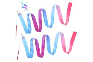 PEOVLVN 2 Pack Dance Ribbons, 78.7 Inch Ribbon Dancer Wand for Kids Colorful Rhythmic Gymnastics Ribbon Gymnastics Stuff Ribbon Wands for Girls Dancing Talent Show Gymnastics Party Favors
