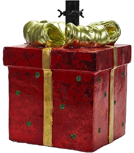 Base Per Albero Di Natale 081 Store A Forma Di Pacco Regalo – Poliresina, 41,5x28,5x27,7 Cm, Per Alberi Fino A 220 Cm