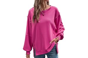 OLIPHEE Mujer Sudadera Vintage con Paneles Cuello Redondo Manga Larga Sudadera De Color Liso para Elegancia Casual Streetwear Primavera Otoño