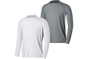 MASOCIO 2 Pièces T-Shirt Anti UV à Manche Longue Rash Guard Homme UPF 50+ Maillot de Bain Hauts Séchage Rapide